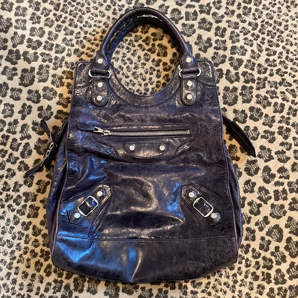 Balenciaga Paris Navy Moto Leather Tote - Picture 4 of 17